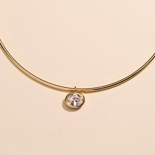 Gold Waterproof Crystal Oval Pendant Collar Necklace - Nickel & Suede