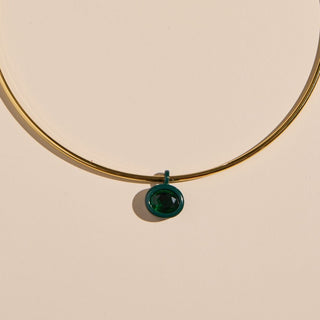 Gold Waterproof Crystal Oval Pendant Collar Necklace - Nickel & Suede