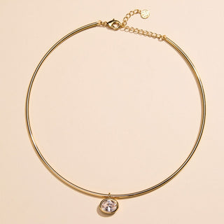 Gold Waterproof Crystal Oval Pendant Collar Necklace - Nickel & Suede
