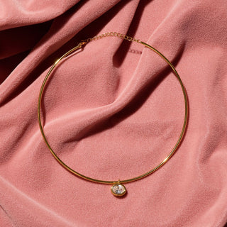 Gold Waterproof Crystal Oval Pendant Collar Necklace - Nickel & Suede