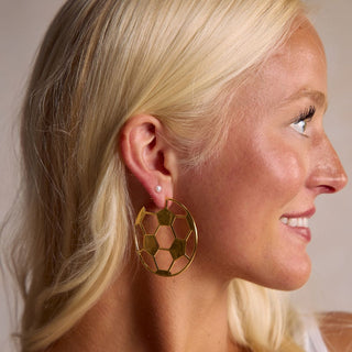Gold Waterproof Soccer Hoop Earrings - Nickel & Suede