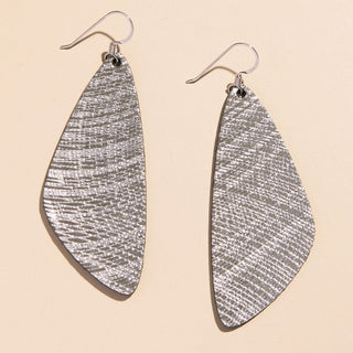 Gray Metallic Lattice Evie Organic Drop Earrings - Nickel & Suede