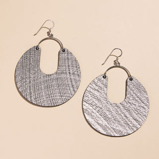 Gray Metallic Lattice Leo Leather Statement Hoop Earrings - Nickel & Suede