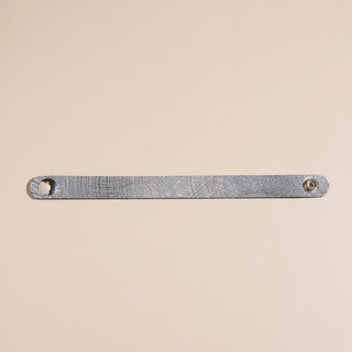Gray Metallic Lattice Thin Leather Cuff Bracelet - Nickel & Suede