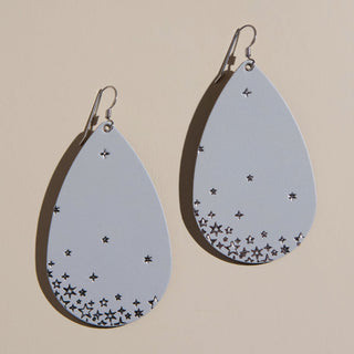 Gray Starscape Teardrops - Nickel & Suede