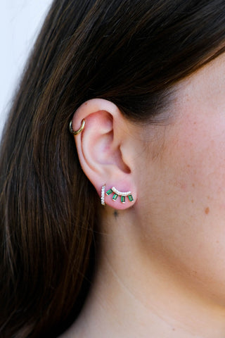 Green Anastasia Ear Climber - Nickel & Suede