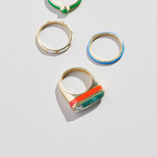 Green Coco Enamel Stone Ring - Nickel & Suede