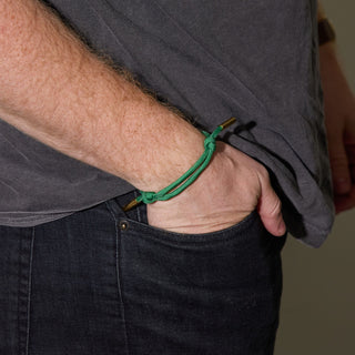 Green Cord Bracelet - Nickel & Suede