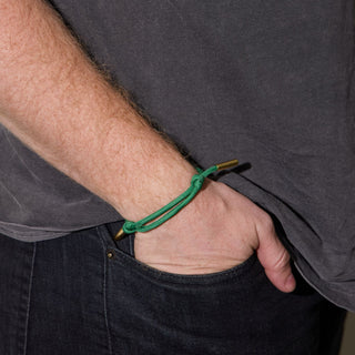 Green Cord Bracelet - Nickel & Suede