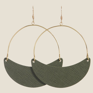 Green Fatigue Aster Leather Hoop Earrings - Nickel & Suede