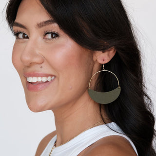 Green Fatigue Aster Leather Hoop Earrings - Nickel & Suede