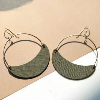 Green Fatigue Aster Leather Hoop Earrings - Nickel & Suede