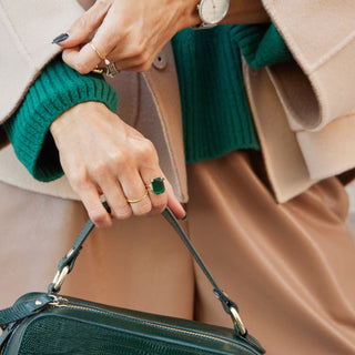 Green Marie Statement Ring - Nickel & Suede