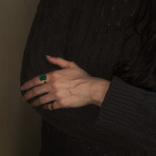 Green Marie Statement Ring - Nickel & Suede