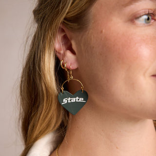 Green Michigan State University Lover Heart Hoop Earrings - Nickel & Suede