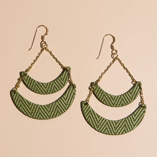 Green Palm Rio Crescent Statement Earrings - Nickel & Suede