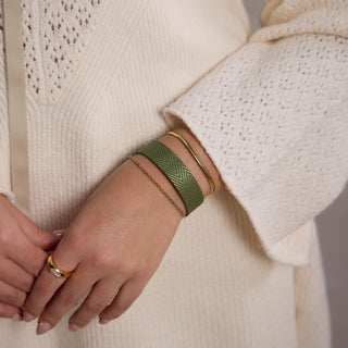 Green Palm Thin Leather Cuff Bracelet - Nickel & Suede