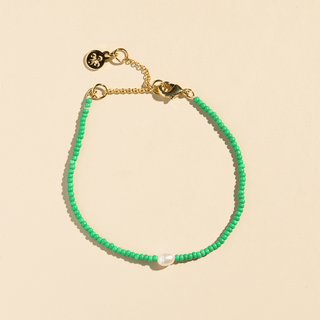 Green Seed Bead Bracelet - Nickel & Suede