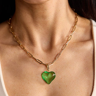 Green Small Acrylic Heart Charm - Nickel & Suede