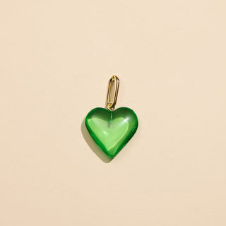 Green Small Acrylic Heart Charm - Nickel & Suede