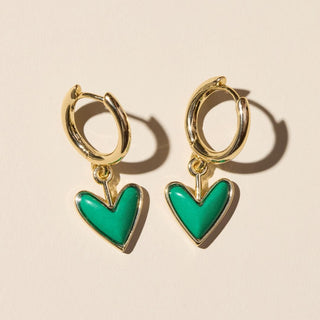 Green Stone Sweetheart Huggies - Nickel & Suede