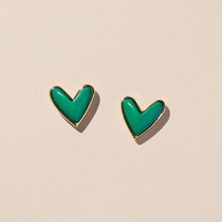 Green Stone Sweetheart Studs - Nickel & Suede