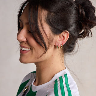 Green & White Checkered Enamel Huggie Earrings - Nickel & Suede