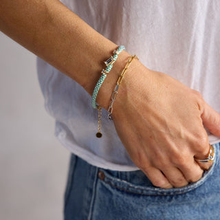 Green & White Luxe Minimalist Cord Bracelet - Nickel & Suede