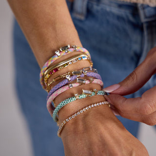 Green & White Luxe Minimalist Cord Bracelet - Nickel & Suede