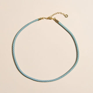 Green & White Minimalist Cord Necklace - Nickel & Suede