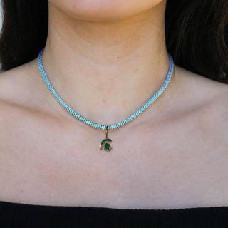 Green & White Minimalist Cord Necklace - Nickel & Suede