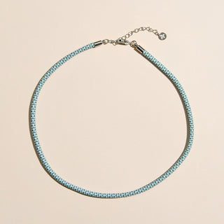 Green & White Minimalist Cord Necklace - Nickel & Suede