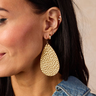 Hammered Gold Leather Teardrop Earrings - Nickel & Suede
