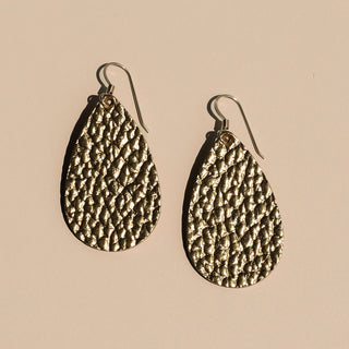 Hammered Gold Mini Teardrop Leather Earrings - Nickel & Suede