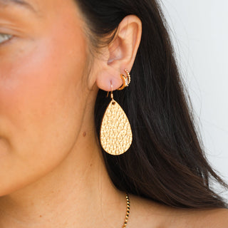 Hammered Gold Mini Teardrop Leather Earrings - Nickel & Suede