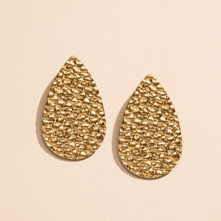 Hammered Gold Post Teardrop Leather Earrings - Nickel & Suede