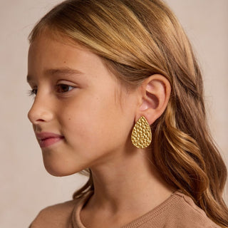 Hammered Gold Post Teardrop Leather Earrings - Nickel & Suede