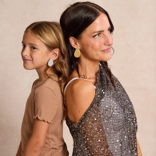 Hammered Gold Post Teardrop Leather Earrings - Nickel & Suede