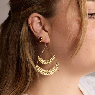 Hammered Gold Rio Crescent Statement Earrings - Nickel & Suede