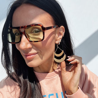 Hammered Gold Rio Crescent Statement Earrings - Nickel & Suede