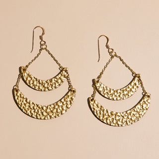 Hammered Gold Rio Crescent Statement Earrings - Nickel & Suede