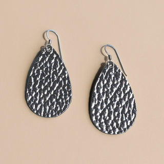 Hammered Silver Mini Teardrop Leather Earrings - Nickel & Suede