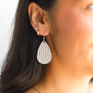Hammered Silver Mini Teardrop Leather Earrings - Nickel & Suede