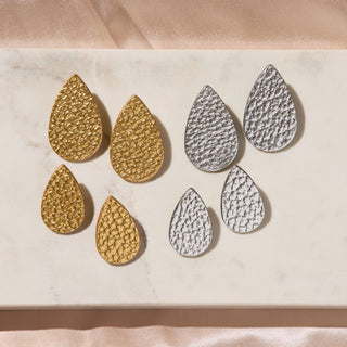 Hammered Silver Post Teardrop Leather Earrings - Nickel & Suede