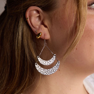 Hammered Silver Rio Crescent Statement Earrings - Nickel & Suede