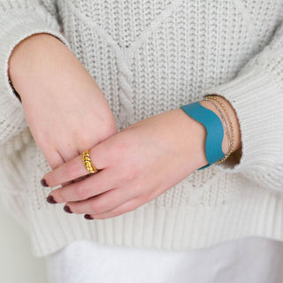 Harbor Teal Squiggle Leather Cuff Bracelet - Nickel & Suede