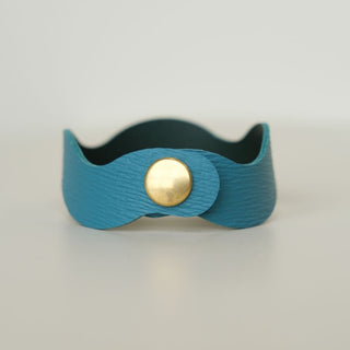 Harbor Teal Squiggle Leather Cuff Bracelet - Nickel & Suede