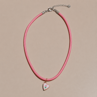 Heart Flower Hand Painted Enamel Charm Necklace - Nickel & Suede