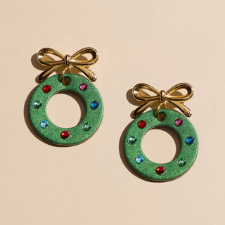 Holiday Wreath Earrings - Nickel & Suede