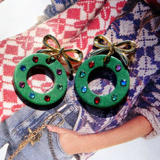 Holiday Wreath Earrings - Nickel & Suede